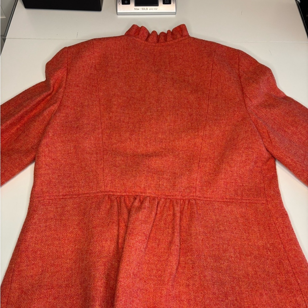 Talbots Orange Wool Blend Blazer with Gold Buttons Ruffle Trim Peplum Size 8 - Picture 12 of 12